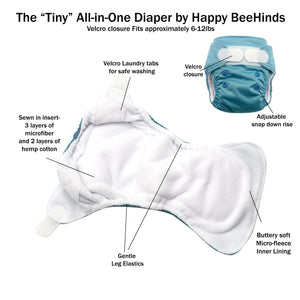 The "Tiny" Newborn All In One Hook & Loop by Happy BeeHinds