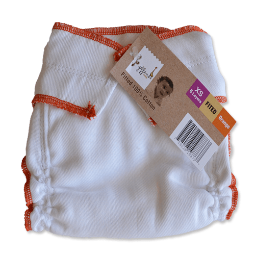 Geffen Cotton Fitted Diapers – XS/Newborn (Orange Edge)